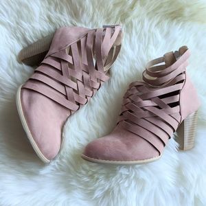 Pink/Tan Suade Heeled Booties